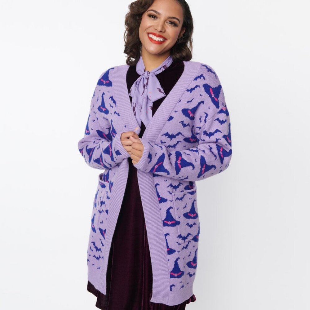 Unique Vintage Magnolia Place Purple Witches Hat Open Long Cardigan One Size
